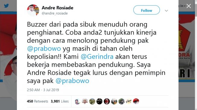 Cuitan Andre Rosiade - (Twitter/@andre_rosiade)