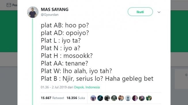 Postingan warganet, bahas pelat nomor kendaraan. [Twitter] 