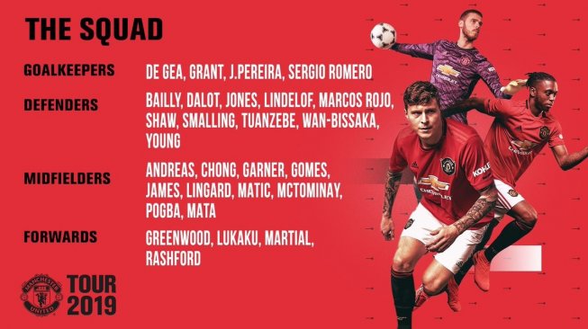 Skuat Manchester United untuk tur pramusim 2019. [Laman resmi Manchester United]