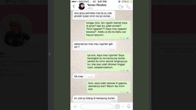 Postingan warganet, chat kurir dengan customernya yang bikin emosi. [Twitter]