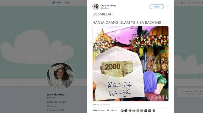 Postingan warganet, tulisan di amplop untuk mempelai ini bikin nyesek warganet. [Twitter]