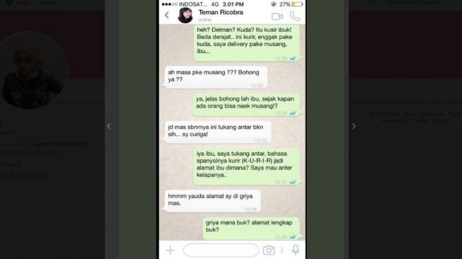 Postingan warganet, chat kurir dengan customernya yang bikin emosi. [Twitter]