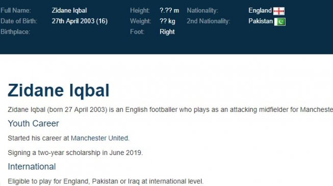 Pemain Manchester United U-18, Zidane Iqbal disebut sebagai pemain keturunan Indonesia. 