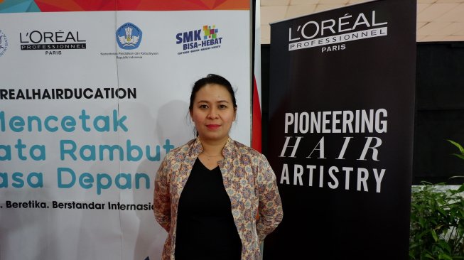 Patricia Viola, ketua juri lomba hairdressing di LKS SMK 2019. (Suara.com/Kintan Sekarwangi)