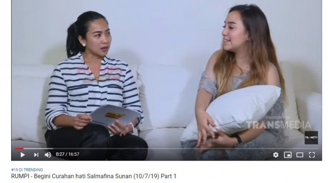 Salmafina Sunan mengaku pernah melakukan percobaan bunuh diri (YouTube/TRANS TV Official)