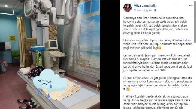 Seorang anak sakit perut karena banyak kotoran menumpuk di usus. (Facebook/Afiza Jamaludin)