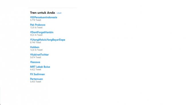 Tagar trending Twitter pertemuan Jokowi - Prabowo [Screenshot: Twitter].