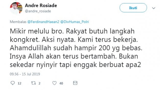 Debat sengit antara Ferdinand Hutahaean dengan Andre Rosiade di media sosial (Twitter)