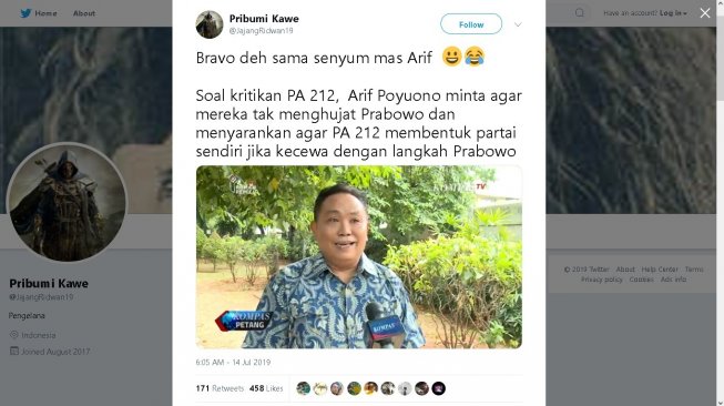 'Senyum' Arief Poyuono jadi sorotan - (Twitter/@JajangRidwan19)