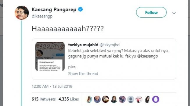 Postingan Kaesang Pangarep. [Twitter]