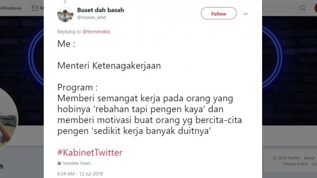 Cuitan warganet tentang impiannya #KabinetTwitter. [Twitter]