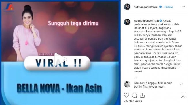 Hotman Paris menanggapi lagu berjudul 'Ikan Asin'. [instagram/hotmanparisofficial]