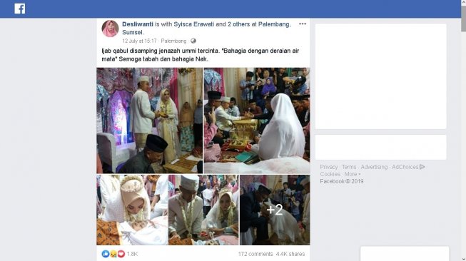 Pernikahan di dekat jenazah ibu - (Facebook/Desliwanti)