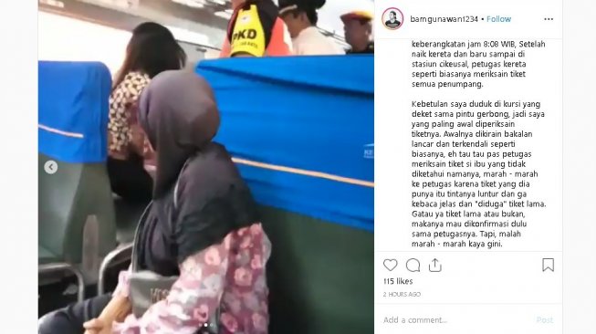 Penumpang kereta di Serang bentaki petugas - (Instagram/@bamgunawan1234)