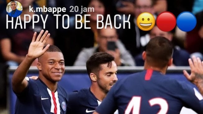 Bintang PSG, Kylian Mbappe merayakan gol yang dicetak saat menghadapai Dynamo Dresden di Tadion DDV, Jerman, Kamis (17/7/2019) waktu setempat. (Instagram/@k.mbappe)