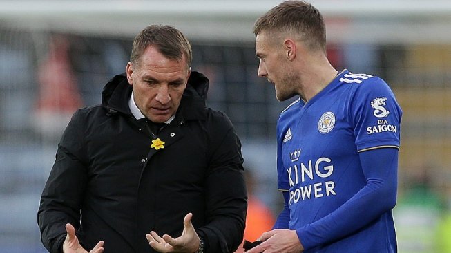 Manajer Leicester City, Brendan Rodgers (kiri). [Daniel LEAL-OLIVAS / AFP]