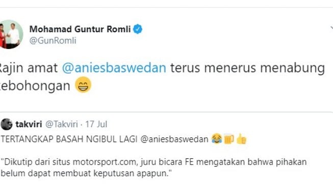 Cuitan Guntur Romli di akun pribadi Twitter. (@GunRomli).