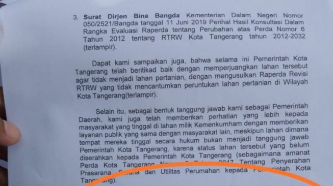 Surat Wali Kota Tangerang Arief R. Wismansyah kepada Kemenkum HAM. (istimewa).