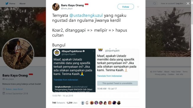 Warganet cibir Tengku Zul - (Twitter/@baru_kaya)