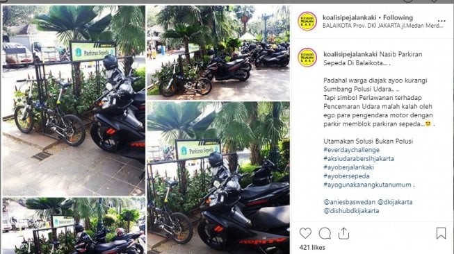 Parkir Sepeda di Kantor Anies 'Dirampas' Pemotor