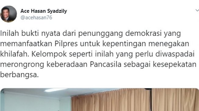 Cuitan politikus Golkar Ace Hasan Syadzily. (Twitter).