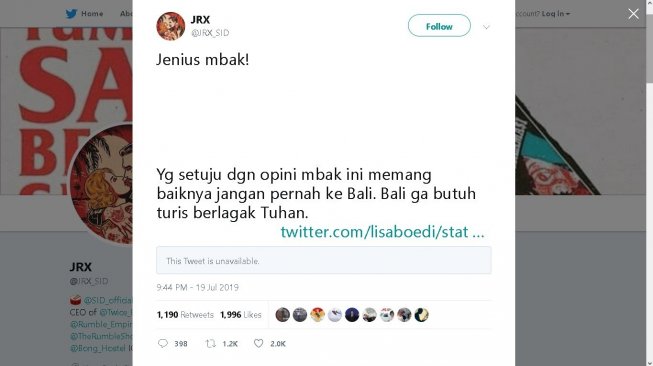 Cuitan Jerinx SID - (Twitter/@JRX_SID)