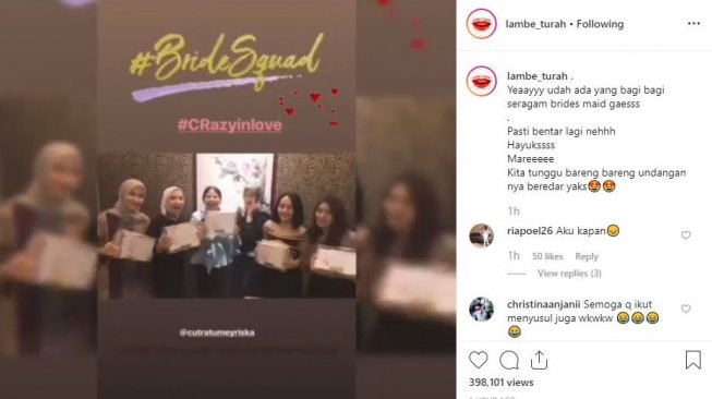 Cut Meyriska membagikan seragam bridesmaid untuk sahabatnya. [instagram/lambe_turah]