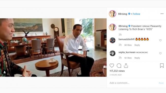 Rich Brian dan Jokowi di Istana Kepresidenan Bogor, Jawa Barat. [instagram/88rising]