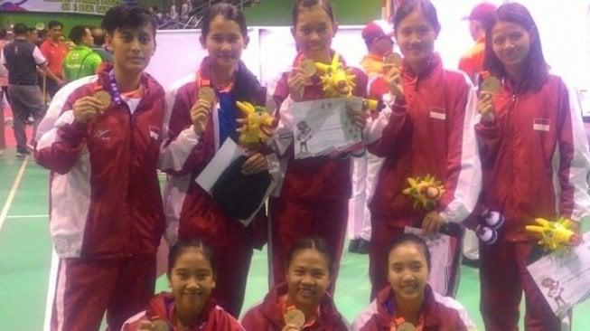 Tim bulutangkis putri Indonesia sukses meraih emas di ASEAN Schools Games 2019 (ASG). (Suara.com/Adam Iyasa)