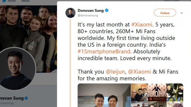 Ungkapan selamat berpisah kepada Xiaomi diunggah oleh Donovan Sung [Twitter @donovansung].