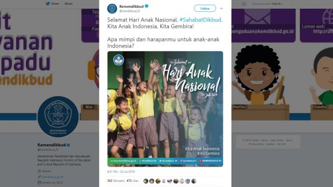 Selamat Hari Anak Nasional Jadi Trending Topik di Twitter