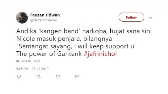 Cuitan warganet, tertangkapnya Jefri Nichol kasus narkoba. [Twitter]