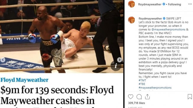 Sindiran petinju Floyd Mayweather kepada petinju asal Filipina Manny Pacquiao (Instagram/@floydmayweather)