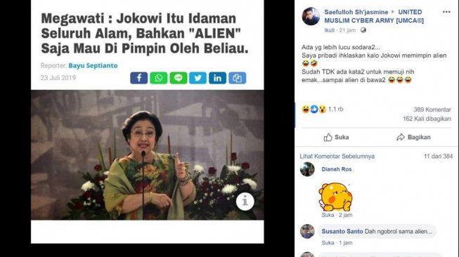 CEK FAKTA: Tirto Bikin Artikel Megawati Sebut Alien Ingin Dipimpin Jokowi?