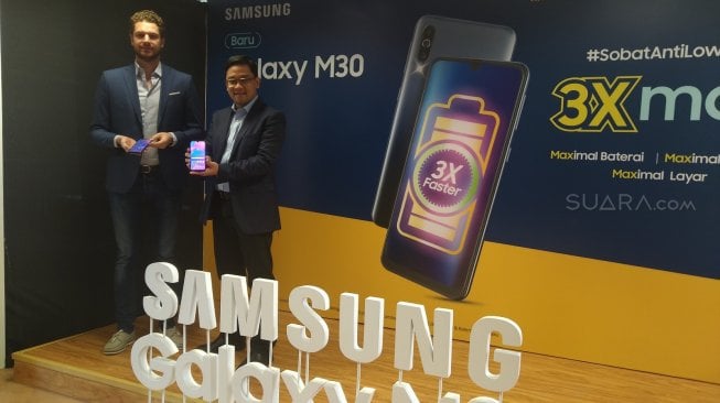 Peluncuran Samsung Galaxy M30 di Jakarta, Kamis (25/7/2019). [Suara.com/Tivan Rahmat]