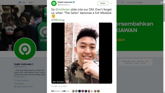 Rich Brian dan Gojek - (Twitter/@gojekindonesia)