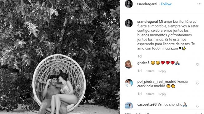 Marco Asensio dikirimi pesan menyentuh oleh kekasihnya, Sandra Garal lewat akun Instagram miliknya. (Instagram/@ssandragaral)