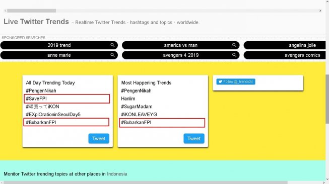 Perang tagar #SaveFPI dan #BubarkanFPI - (Trends24)