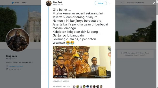 Pendukung Anies Baswedan sindir Ganjar Pranowo - (Twitter/@KingJack_02)