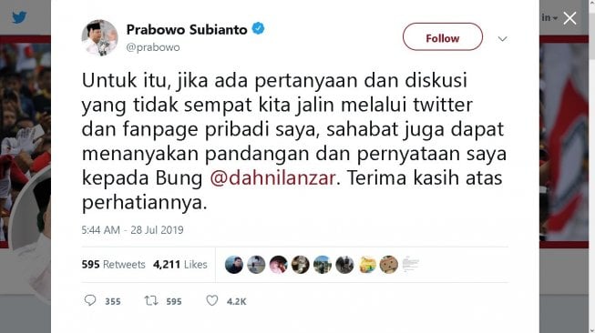 Cuitan Prabowo - (Twitter/@prabowo)