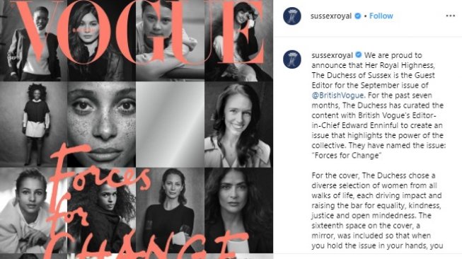 Meghan Markle Jadi Editor Tamu Majalah Vogue Inggris. (Instagram/@sussexroyal)