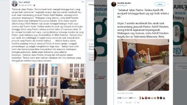 Wanita berhijab tengok jenazah pastor di gereja - (Facebook/Ira Lathief, Twitter/@Hanifah9)