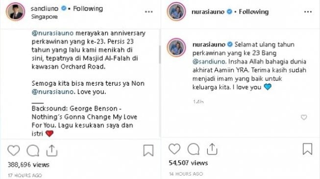 Anniversary ke-23 Sandiaga Uno dan Nur Asia Uno - (Instagram/@sandiuno/@nurasiuno)