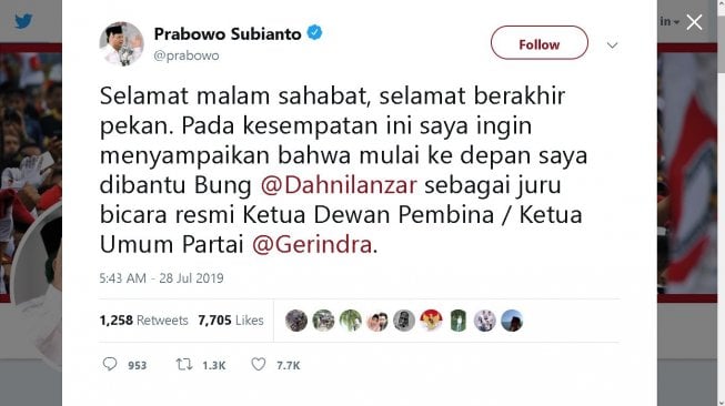 Cuitan Prabowo - (Twitter/@prabowo)