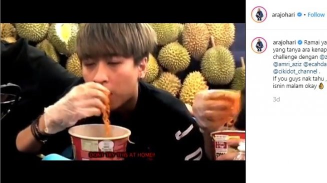 Ara Johari, penyanyi asal Malaysia tersedak durian dan mie instan (Instagram/@arajohari)
