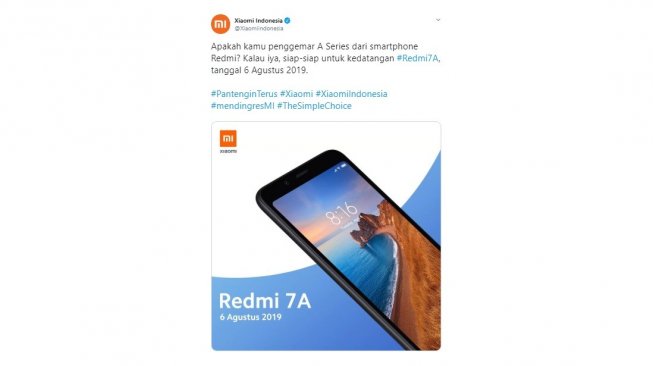 Pengumuman peluncuran Redmi 7A. [Twitter]