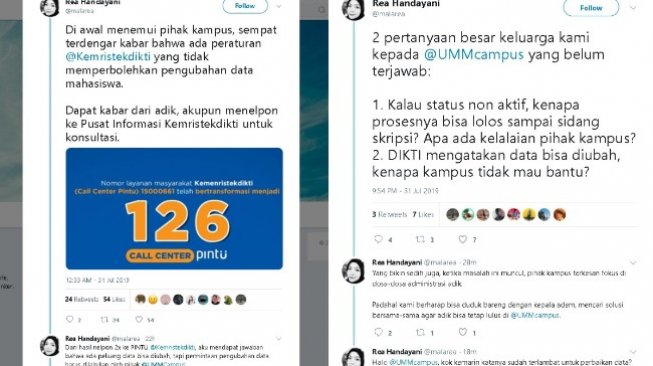 Mahasiswa di Malang terancam drop out setelah sidang skripsi - (Twitter/@malarea)