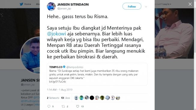 Cuitan Jansen Sitindaon - (Twitter/@jansen_jsp)