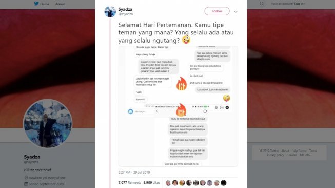 Postingan chat menagih hutang yang mendapat respon di luar dugaan. [Twitter]