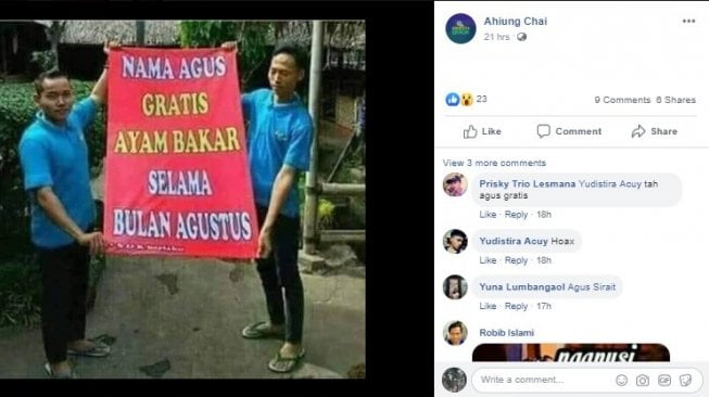 Promo Agustus buat Anda yang bernama Agus. [Facebook]